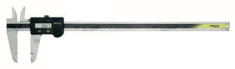 Mitutoyo Digimatic digitalt absolut verkstadsskjutmått, med främre mätskänklar 90 mm för utvändig mätning, med bakre mätknivar 38 mm för invändig mätning, IP 67, mätområde 0-450 mm, skänkellängd 90/38 mm, upplösning 0,01 mm, ABS/INC, Digimatic datautgång, av/på, nollställning, låsskruv, batteri V357