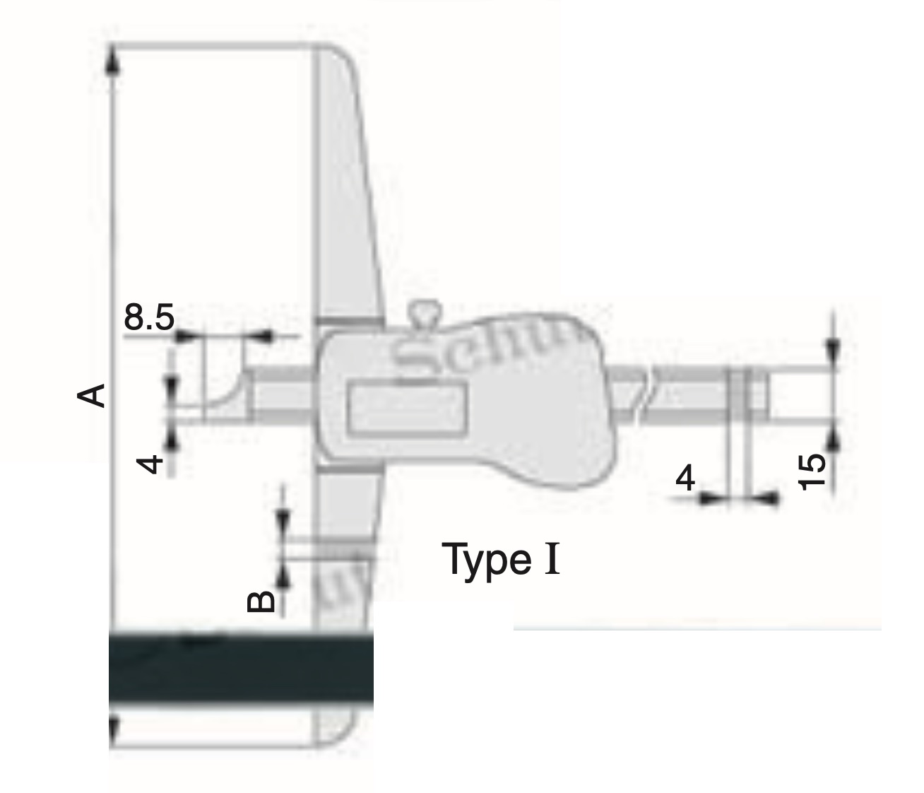 TESA TWIN-Cal digitalt djupmått med kort mätyta typ I, 0-300 mm, baslängd 150 mm, bredd 8 mm, upplösning 0,01 mm, noggrannhet ±0,03 mm, mm/tum-omvandling, automatisk avstängning, återställning, IP67, låsskruv, leverans i plastfodral med mätprotokoll