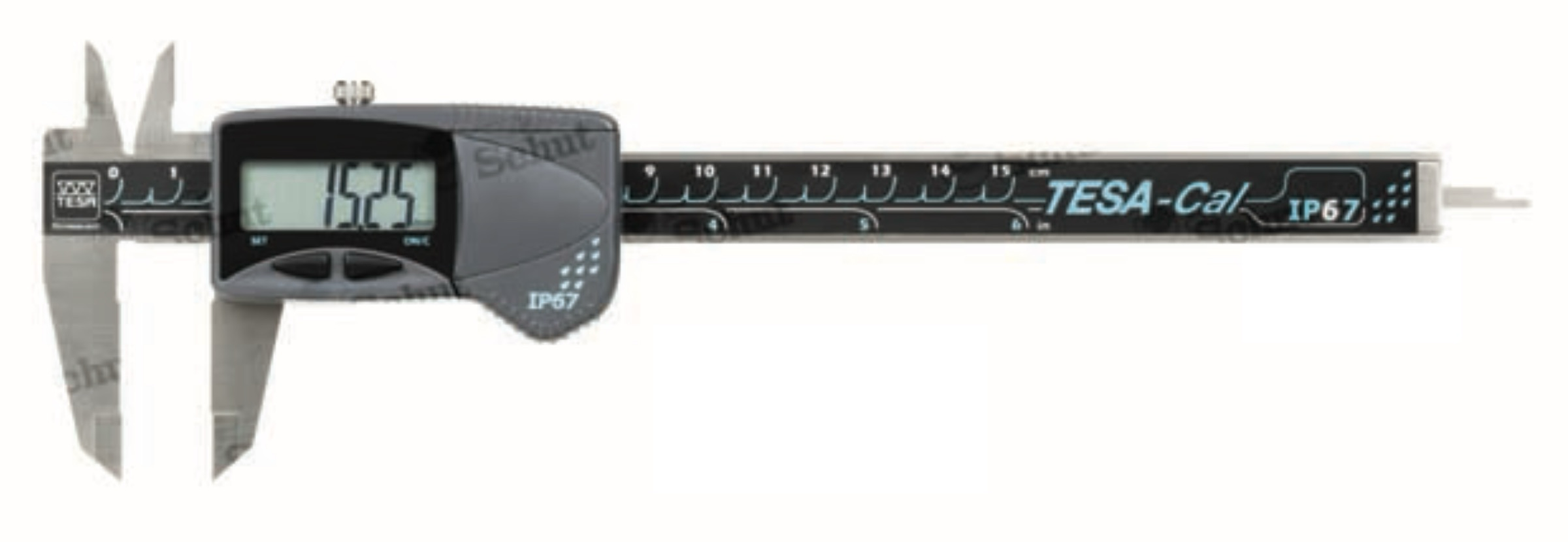 Tesa-CAL digitalt skjutmått 0-300 mm, med flat djupmätningssticka – IP67-skydd, tesa-Cal absolut skjutmått IP67, skänkellängd 64 mm, upplösning 0,01 mm, ISO 13385-1, batteri CR2032, plant djupmätstift, tumhjul, absolut mätsystem, mm/tum, automatisk avstängning, nollställning, låsskruv, plastfodral, mätrapport