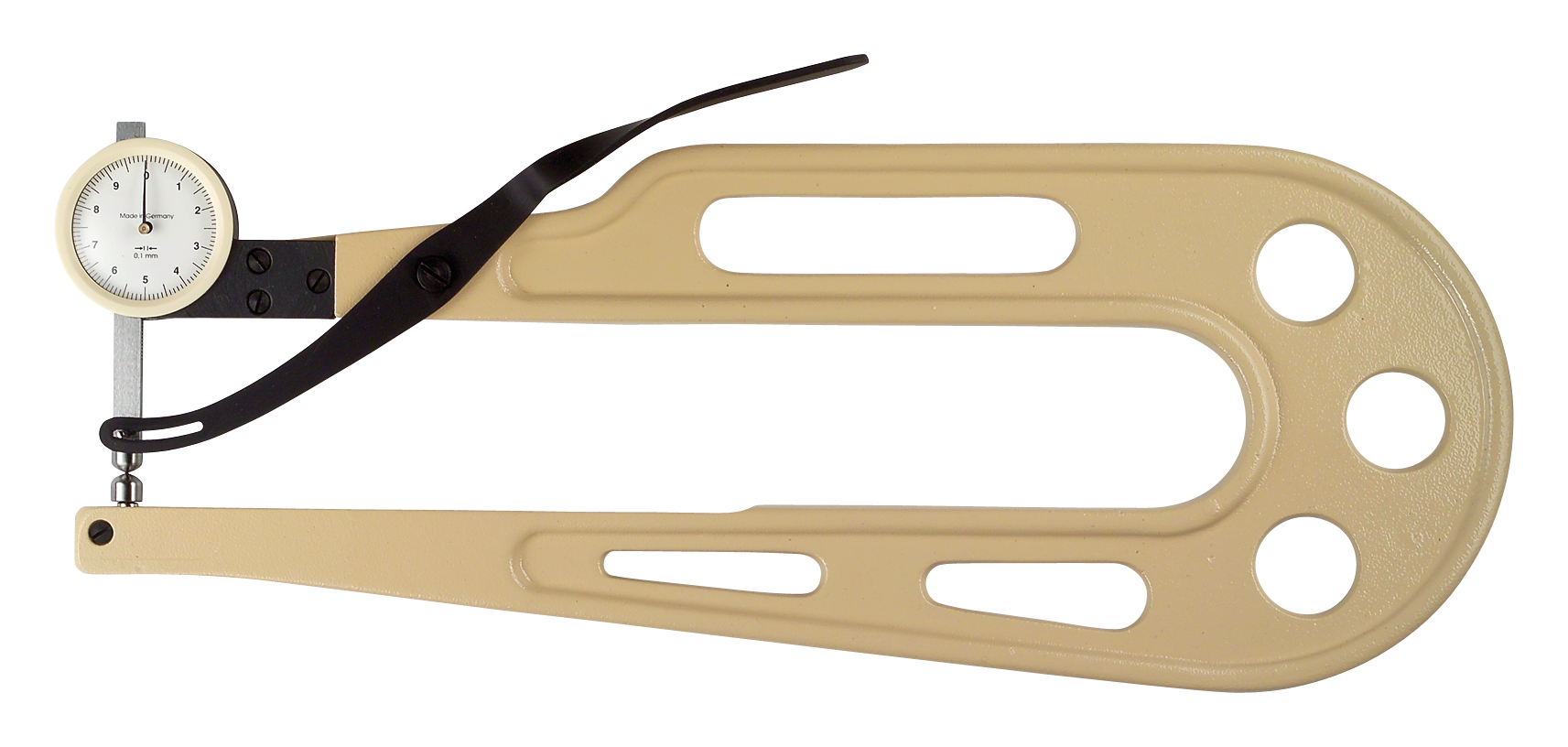 Tjockleksmätare, 0-25 mm, gradering 0,1 mm, städ i härdat stål, typ G (metall, R1,5), halsdjup 150 mm, andra modeller på begäran